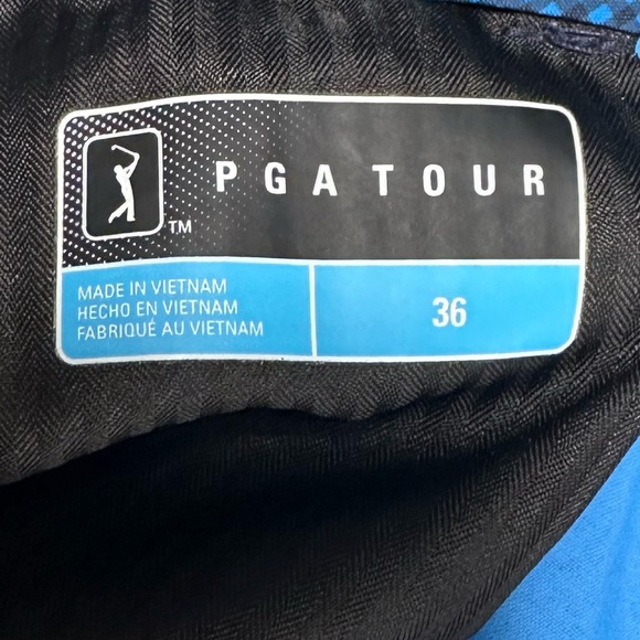 PGA Tour Men's Blue Patterned Flat Front Shorts - Picture 4 of 5